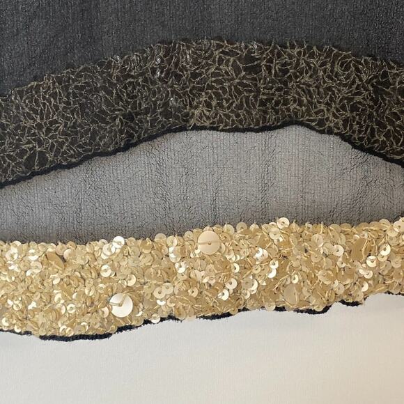 Vintage Shag Black Cream Sequin Embellished Blouse Top - Picture 14 of 16